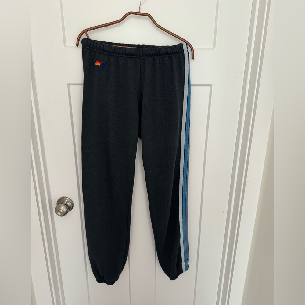 Aviator Nation 5 Strip Sweatpants - Charcoal/Blue, Unisex Medium
